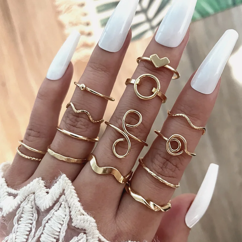 13 Pcs/Set Romantic Multi Circle Design Wave Ring Hollow Round Heart Shaped Geometric Ring Set Unique Pattern Holiday Gift, Gold
13 Pcs/Set Romantic Multi Circle Design Wave Ring Hollow Round Heart Shaped Geometric Ring Set Unique Pattern Holiday Gift, Gold