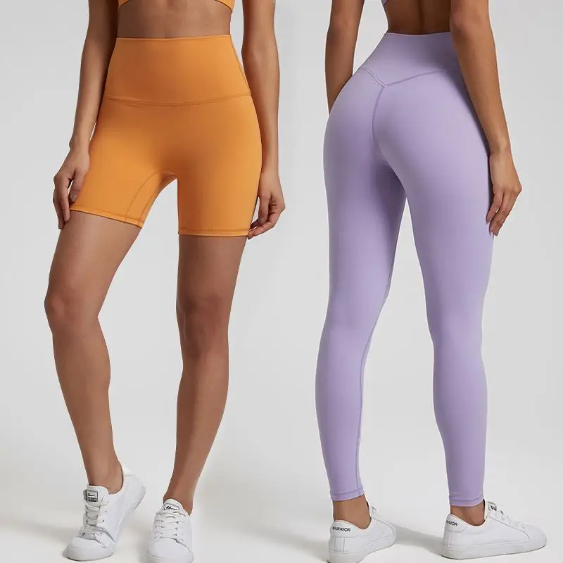 

68 Nylon 32 Spandex V contour seam gym yoga Biker Shorts high waist breathable peach hip activewear Yoga Leggings for Women