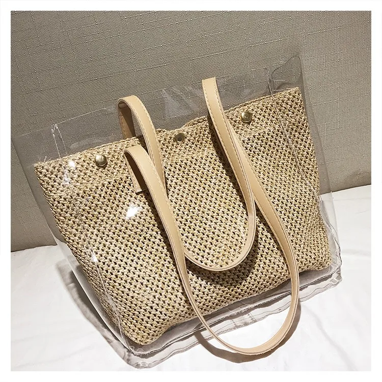 Large Straw Beach Bags two-piece transparent travel storage bag pvc waterproof Hand Make Tote Bags, Black,red,brown and customzied
Large Straw Beach Bags two-piece transparent travel storage bag pvc waterproof Hand Make Tote Bags, Black,red,brown and customzied