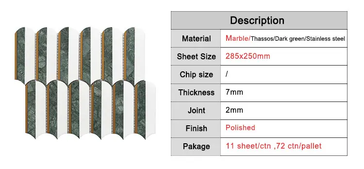 new design waterjet cutting white marble with golden stainless steel brushed metal mosaic tile