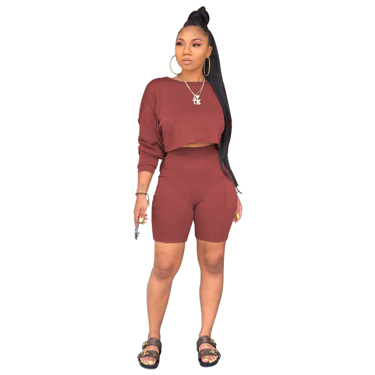 Women clothing 2021 summer Good quality candy color Round neck and Long sleeve Pocket Shorts Women two piece set, Picture shows
Women clothing 2021 summer Good quality candy color Round neck and Long sleeve Pocket Shorts Women two piece set, Picture shows