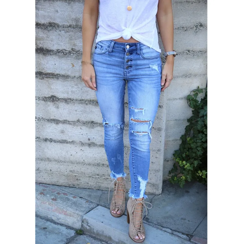 Wholesale high quality light blue ladies jeans pants fashion denim scratched ripped women jeans
Wholesale high quality light blue ladies jeans pants fashion denim scratched ripped women jeans