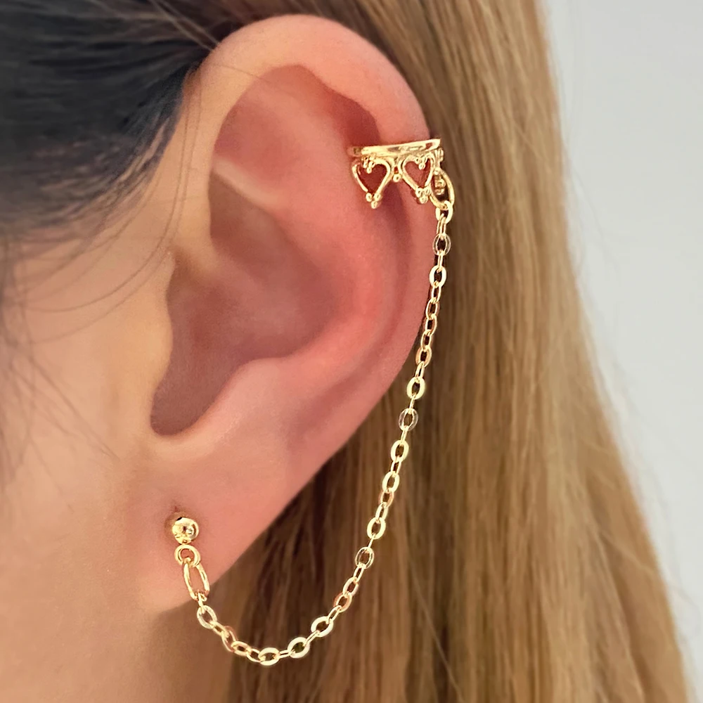 Wholesale Minimalist Gold Plated Crown Chain Ear Cuff Piercing Stud Earrings Set For Women Jewelry
Wholesale Minimalist Gold Plated Crown Chain Ear Cuff Piercing Stud Earrings Set For Women Jewelry