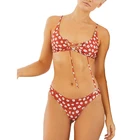 Customized Sublimation Printed Teen Honey Girls Red V Shape Swimwear Beachwear Bikini