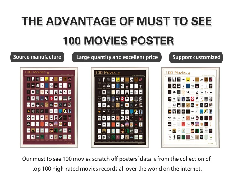 Custom Must to See 100 Movies Scratch Off Poster Deluxe Paper 100 Travel USA UK Large Scratch Off World Map Poster for Amazon