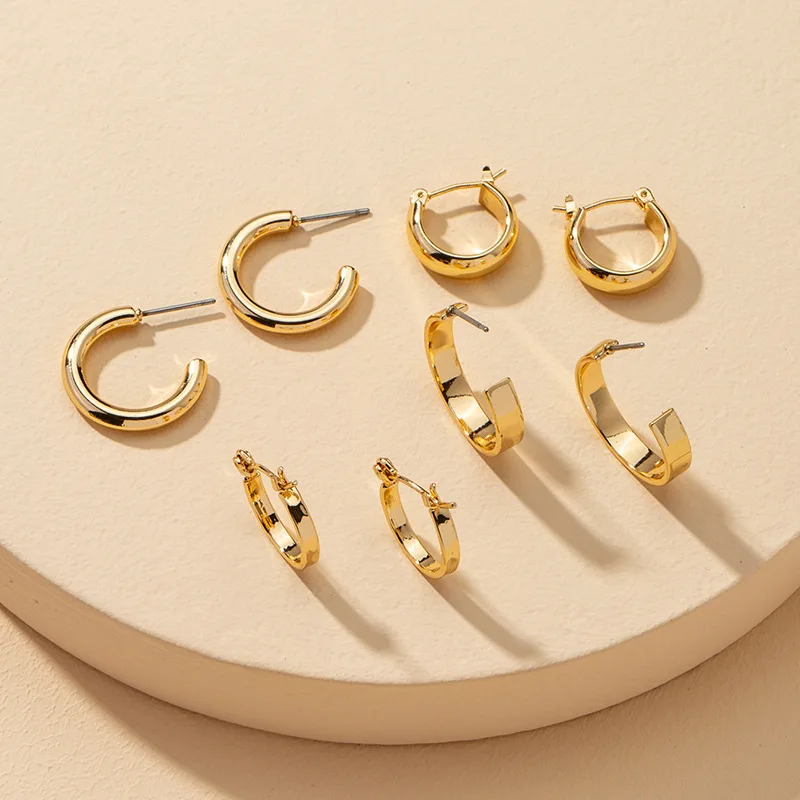 New Design 4 Pairs 18k Gold Plated Small Open Hoop Earrings Fashion Different Size Brass Wide C Shaped Earrings Set For Women
New Design 4 Pairs 18k Gold Plated Small Open Hoop Earrings Fashion Different Size Brass Wide C Shaped Earrings Set For Women
