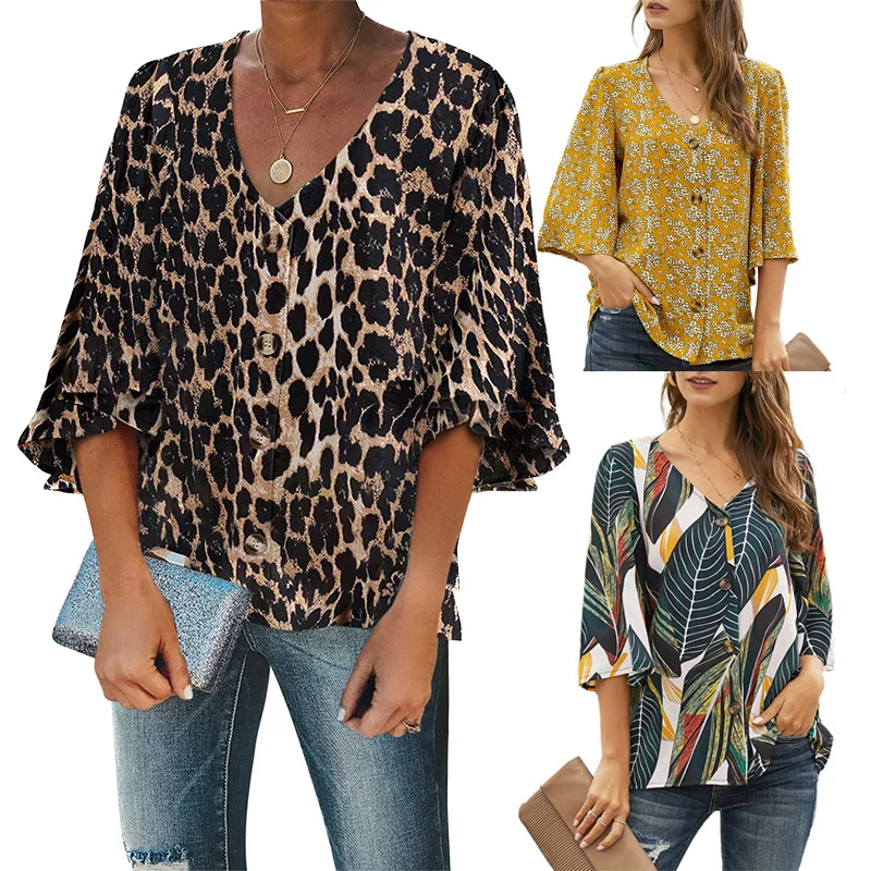 New Design Summer Tops For Women V Neck Long Sleeve Leopard Print Button Down Blouse
New Design Summer Tops For Women V Neck Long Sleeve Leopard Print Button Down Blouse