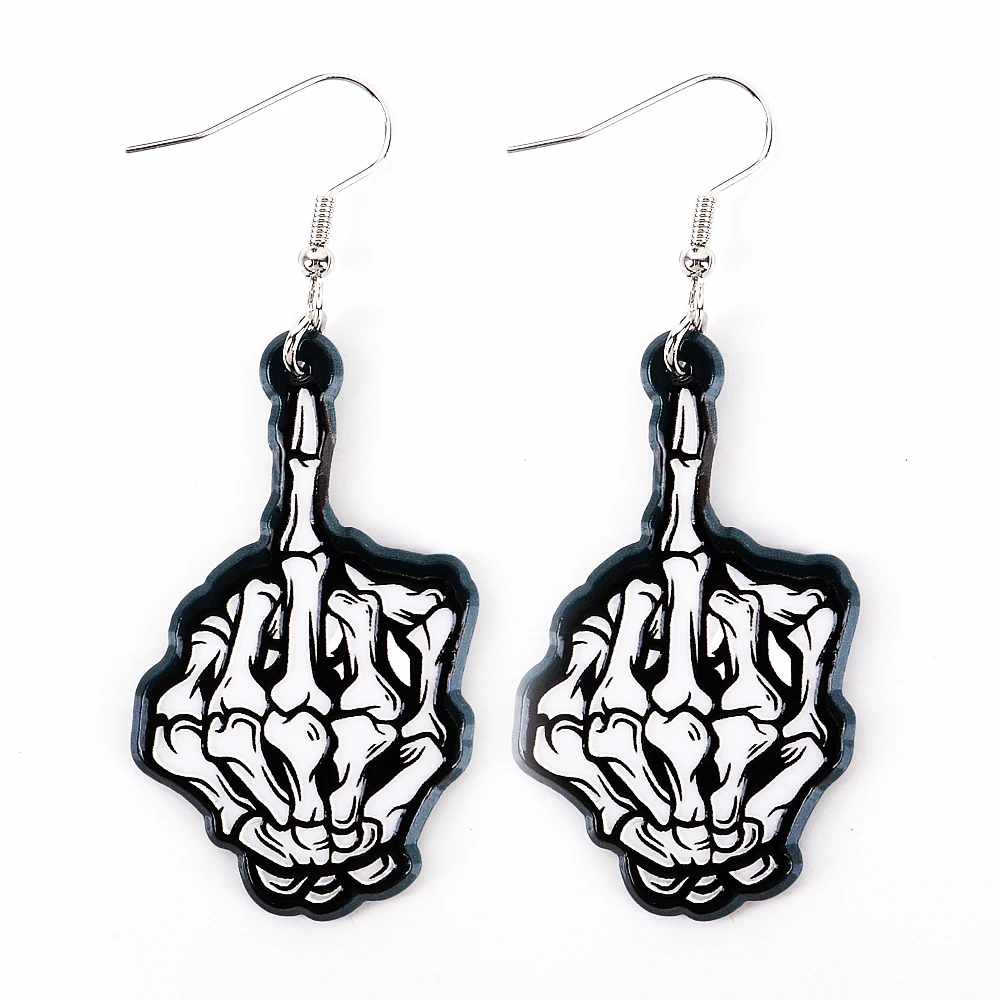 2024 Wholesale Jewelry Personality Middle Finger Juvenile Finger Skull Punk Party Jewelry Acrylic Drop Earrings
2024 Wholesale Jewelry Personality Middle Finger Juvenile Finger Skull Punk Party Jewelry Acrylic Drop Earrings