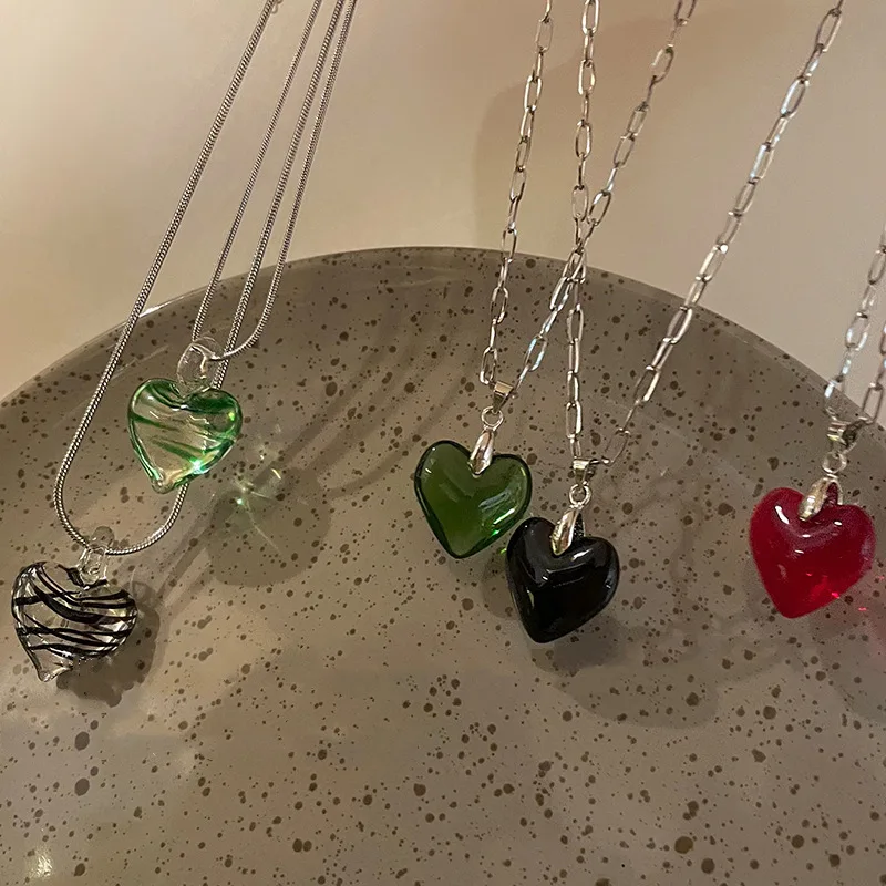 Kalung Titanium Candy Color Green Black Glass Heart Pendant Titanium Steel Chain Women Chokers Heart Necklace Collana A Cuore
Kalung Titanium Candy Color Green Black Glass Heart Pendant Titanium Steel Chain Women Chokers Heart Necklace Collana A Cuore