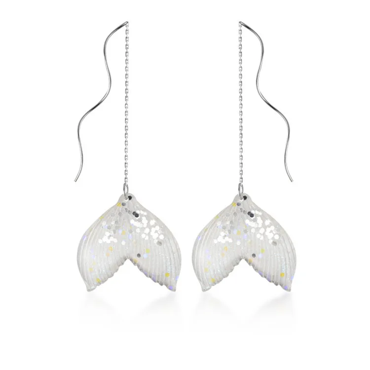 Ocean Style Fish Tail 925 Sterling Silver Wave Earring Wire, White gold
Ocean Style Fish Tail 925 Sterling Silver Wave Earring Wire, White gold