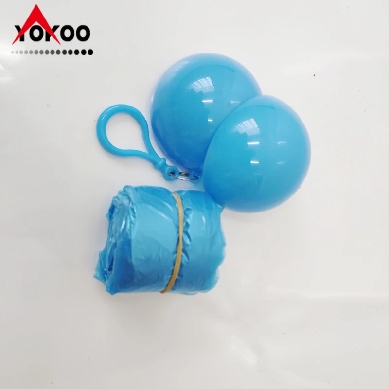 PE waterproof rain poncho with keyring ball