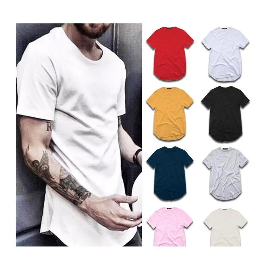 

Men'S T Shirt Fashion Extended Street Stylet-Shirt Men'S Clothing Curved Hem Long Line Tops Tees Hip Hop Urban Blank Basic T Shi