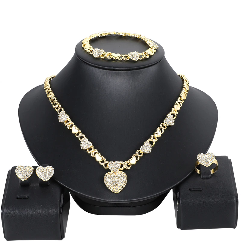 Plating Bridal XO Jewelry Sets for Women Bracelet Earrings Wedding Crystal Heart-shaped Necklace Sets African Gold Gold CLASSIC
Plating Bridal XO Jewelry Sets for Women Bracelet Earrings Wedding Crystal Heart-shaped Necklace Sets African Gold Gold CLASSIC