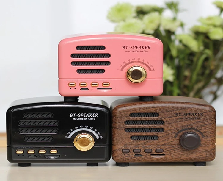 Wood Grain Stereo Bass Mini Portable MP3 FM Radio Retro Bluetooth Speaker - ANKUX.COM