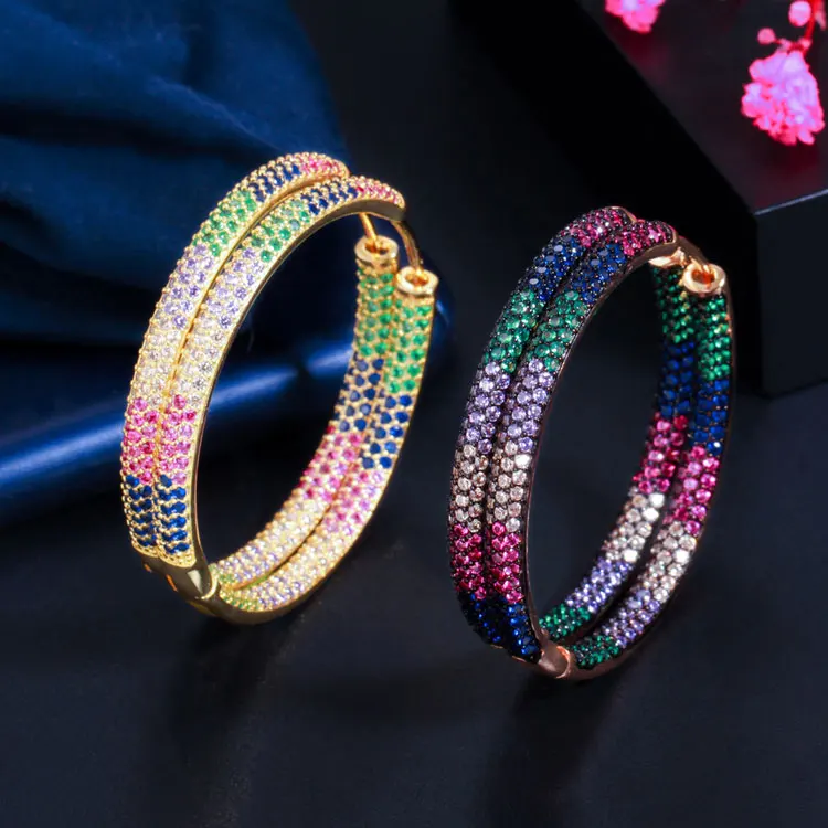 Exaggerated Real Gold Plated Brass 42mm Big Hoop Earrings Women Hip Hop Colorful Shiny Cubic Zirconia Stone Circle Earrings
Exaggerated Real Gold Plated Brass 42mm Big Hoop Earrings Women Hip Hop Colorful Shiny Cubic Zirconia Stone Circle Earrings