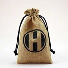 wholesale logo printed jute burlap gift bag with drawstring