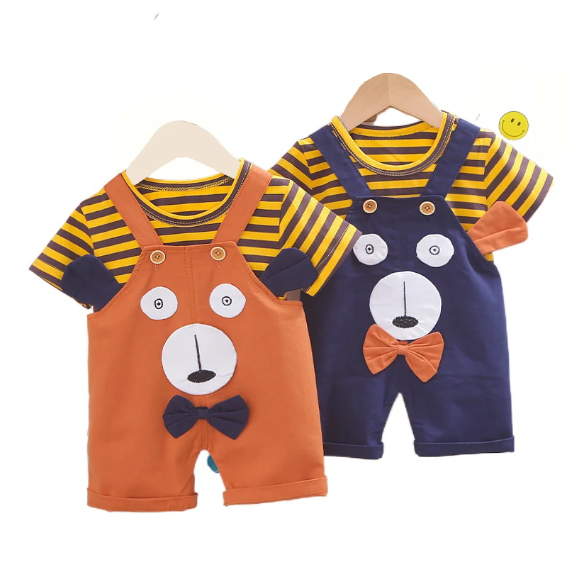 Summer handsome new boys striped t-shirt baby cartoon bear strap sets children's short-sleeved strap set 0-4 years old Suit, Orange,dark blue
Summer handsome new boys striped t-shirt baby cartoon bear strap sets children's short-sleeved strap set 0-4 years old Suit, Orange,dark blue