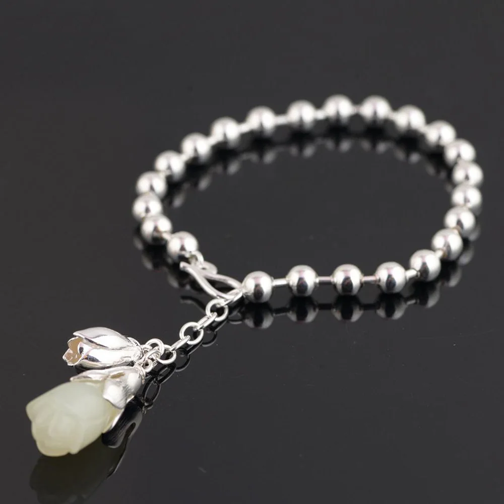 Real 925 Sterling Silver Hetian Jade Charm Flower Shaped Beads Bracelets Quality Natural Stone Bracelet Jewelry for Women
Real 925 Sterling Silver Hetian Jade Charm Flower Shaped Beads Bracelets Quality Natural Stone Bracelet Jewelry for Women