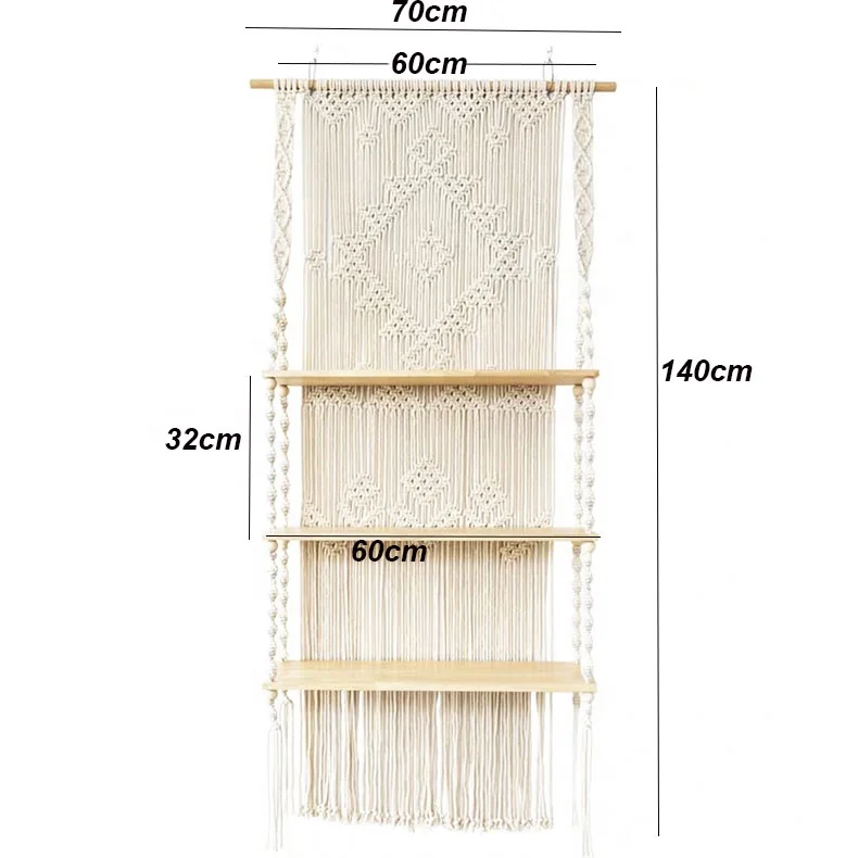 Handmade art macrame wall hanging 3-layer macrame shelf boho decor macrame wall shelf, White black brown.etc
Handmade art macrame wall hanging 3-layer macrame shelf boho decor macrame wall shelf, White black brown.etc