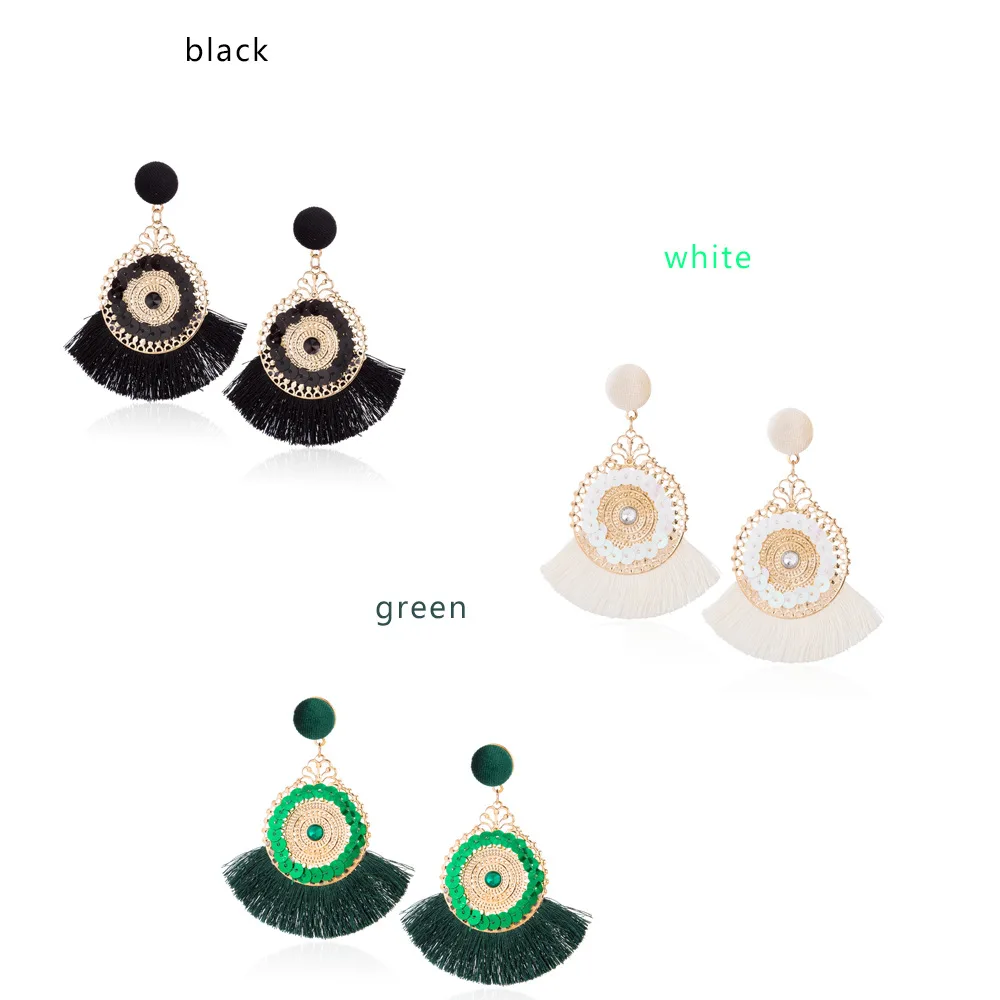 JUHU New Bohemia ethnic fan shape tassel sequins and alloy ear buckle simple earrings classic metal alloy jewelry for women, Golden sliver
JUHU New Bohemia ethnic fan shape tassel sequins and alloy ear buckle simple earrings classic metal alloy jewelry for women, Golden sliver