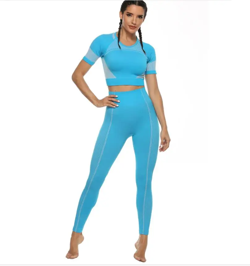Women 2 Piece Seamless Yoga Set Outfits High Waist Yoga Pants Leggings+Short Sleeve T shirt Fitness Gym Workout Running Crop Top, 6 colors for choose
Women 2 Piece Seamless Yoga Set Outfits High Waist Yoga Pants Leggings+Short Sleeve T shirt Fitness Gym Workout Running Crop Top, 6 colors for choose