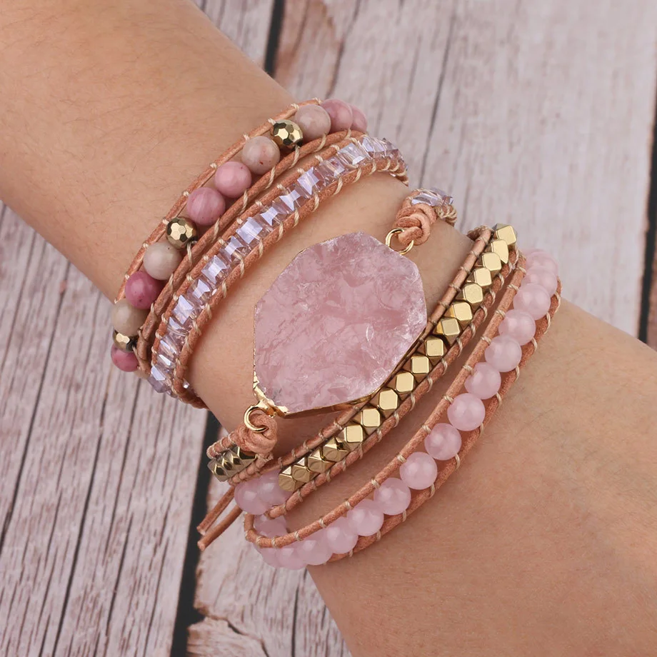 Natural pink crystal hand-woven multi-turn winding pure rough womens bracelets natural stone, As pictures
Natural pink crystal hand-woven multi-turn winding pure rough womens bracelets natural stone, As pictures