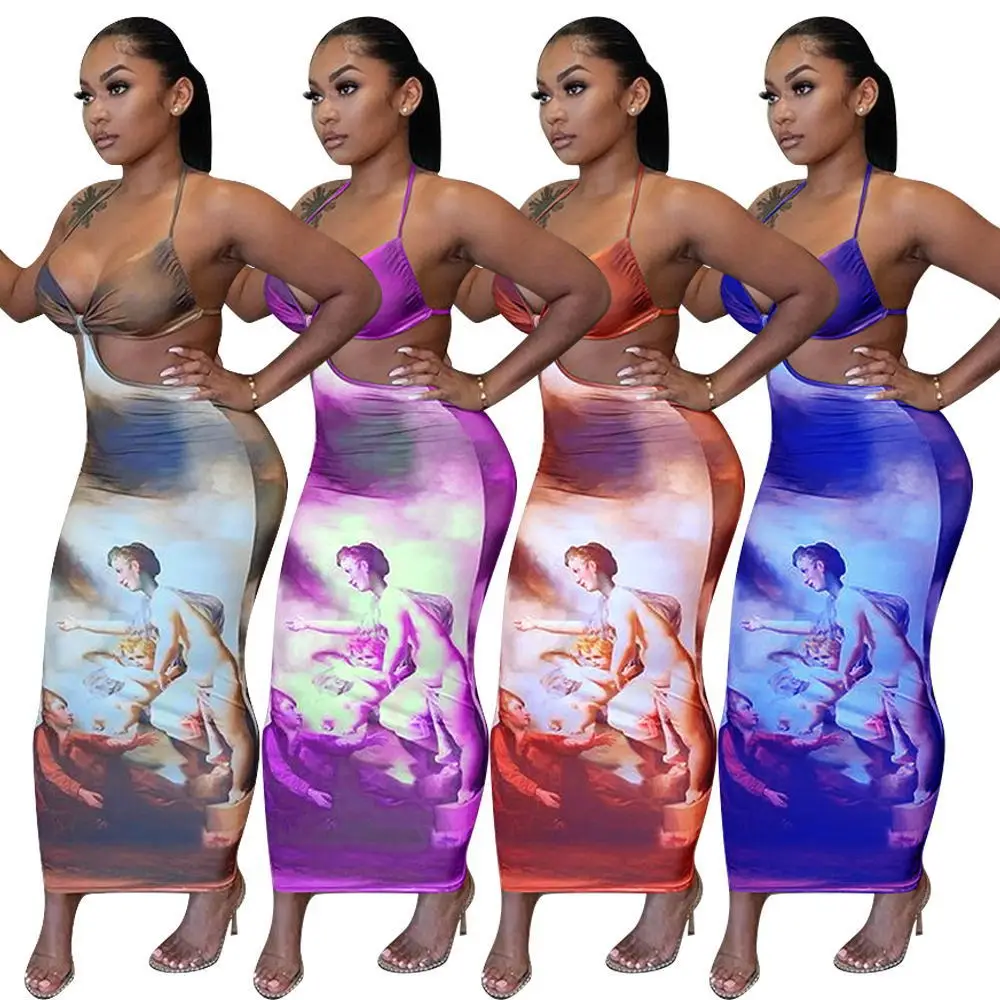2021 new fashion printing sling collar sexy backless dress spaghetti tight dress party dress women's long
2021 new fashion printing sling collar sexy backless dress spaghetti tight dress party dress women's long