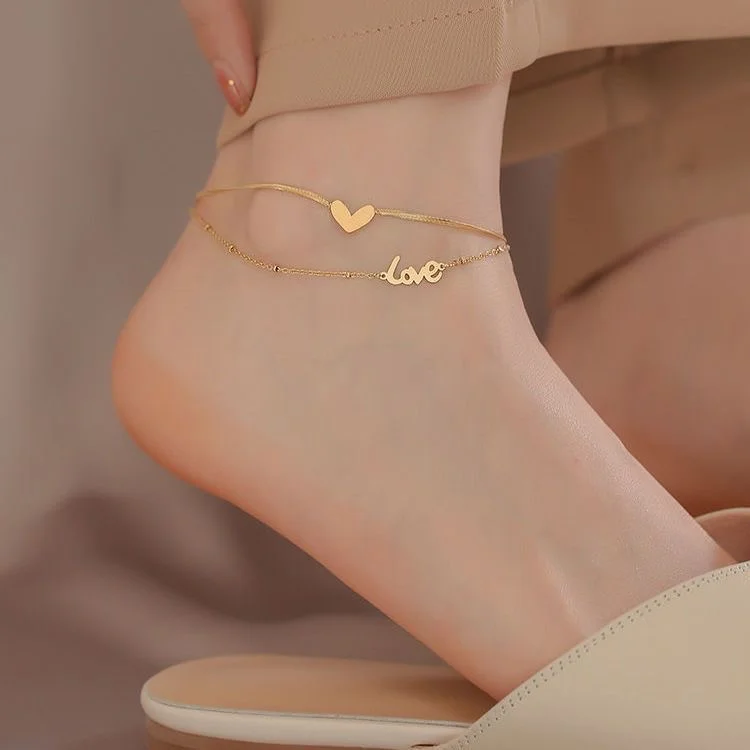 Wholesale New Trend Stainless Steel Anklets For Women 18k Gold Double Layer Love Fine Jewelry Anklets
Wholesale New Trend Stainless Steel Anklets For Women 18k Gold Double Layer Love Fine Jewelry Anklets