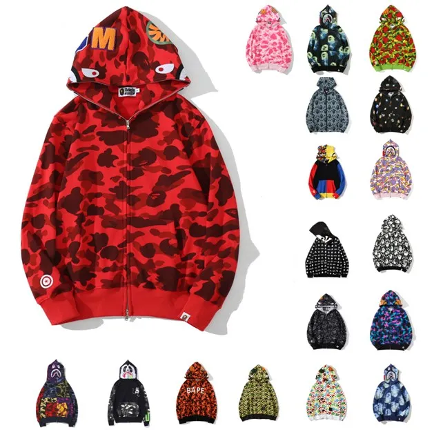 

55 Colors Styles 100% Cotton Fashion Shark Bape Camouflage Sweater Men'S And Women'S Casual Couple Jacket Hoodie, Multi color optional