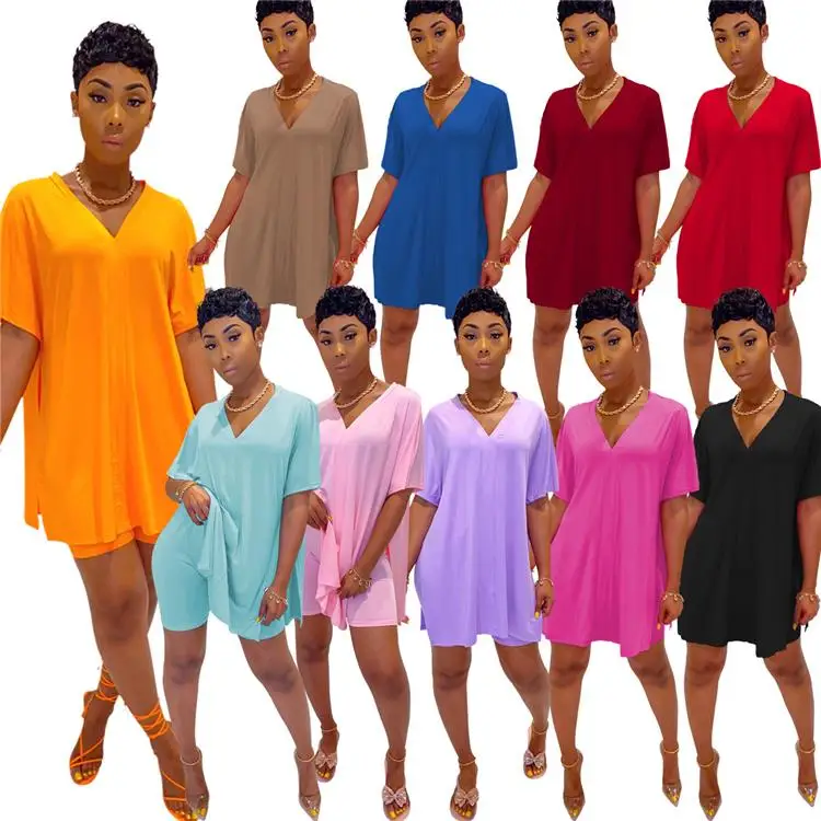 Daily Mujer Outfits V Neck Clothing Batwing sleeve Loose Tops Skinny Shorts Solid Color Summer Tracksuit For Women Two Piece Set
Daily Mujer Outfits V Neck Clothing Batwing sleeve Loose Tops Skinny Shorts Solid Color Summer Tracksuit For Women Two Piece Set