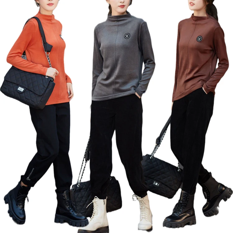Tops Sports Pullover Elasticity Warm High Quality Cotton Blend T-shirt Women, Dark orange/black/blue/grey/brown
Tops Sports Pullover Elasticity Warm High Quality Cotton Blend T-shirt Women, Dark orange/black/blue/grey/brown
