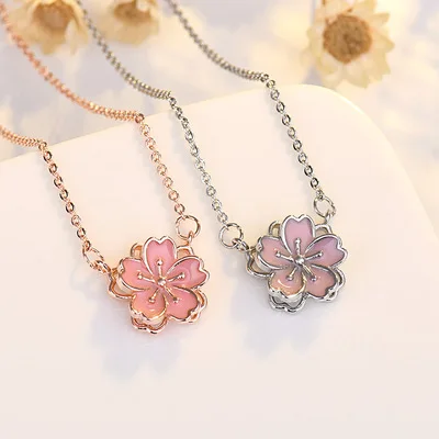 Girls sakura flower cute jewelry pink fashion pendant dripping oil choker chain necklace, Gold/silver/rose gold
Girls sakura flower cute jewelry pink fashion pendant dripping oil choker chain necklace, Gold/silver/rose gold