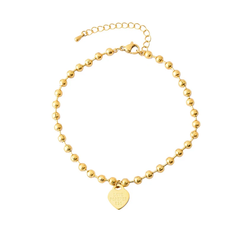 High Quality Gold Plated Round Beads Heart Charms Anklets Simple Adjustable Titanium Stainless Steel Anklets Bracelet, As picture
High Quality Gold Plated Round Beads Heart Charms Anklets Simple Adjustable Titanium Stainless Steel Anklets Bracelet, As picture