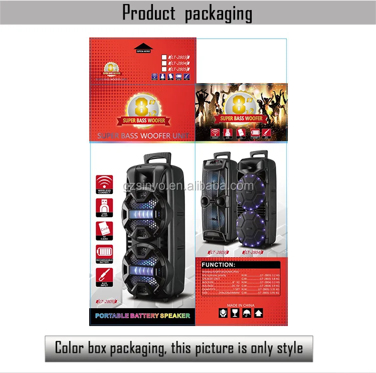 LT-2805 coloful lighting dual 8inch portable private battery speakers with BT/portable sound system - ANKUX.COM