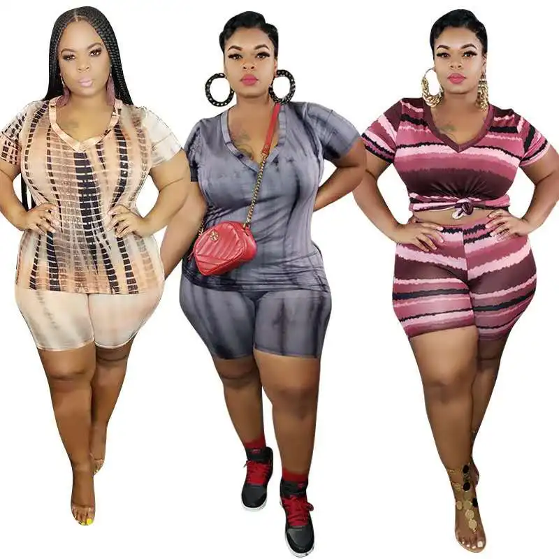 5XL plus size V-neck women's summer tie-dye short set fashion casual plus size stripe printing women clothing two piece set
5XL plus size V-neck women's summer tie-dye short set fashion casual plus size stripe printing women clothing two piece set