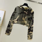 Fashion camo hoodie style small shirt waist leak navel short lady high waist crop top