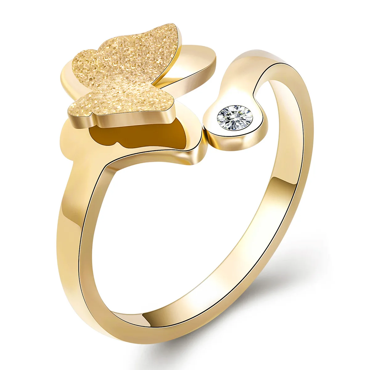 Fashion Stainless steel Butterfly Ring Crystal Engagement Rings Frosted Opening Adjustable Rings Fine Jewelry Women
Fashion Stainless steel Butterfly Ring Crystal Engagement Rings Frosted Opening Adjustable Rings Fine Jewelry Women