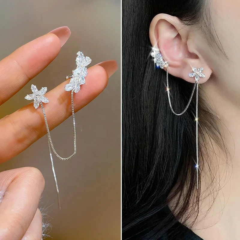 Brilliant Zircon Flower Diamond Jewelry Platinum Plated Jewellery Women Long Tassel Ear Clip Earrings, White, gold
Brilliant Zircon Flower Diamond Jewelry Platinum Plated Jewellery Women Long Tassel Ear Clip Earrings, White, gold