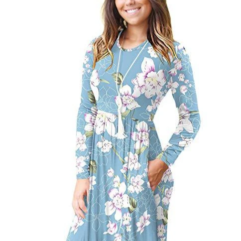Autumn pocket elastic waist solid color long sleeve print long dress temperament dress
Autumn pocket elastic waist solid color long sleeve print long dress temperament dress