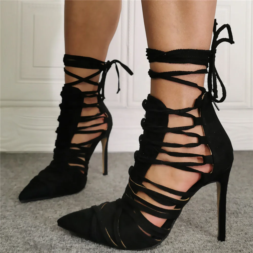 Summer Fashion Suede Upper Black Stiletto Boots Women Breathable Hollow Out Lace Up Sexy Sandals Back Zip Plus Size Booty
Summer Fashion Suede Upper Black Stiletto Boots Women Breathable Hollow Out Lace Up Sexy Sandals Back Zip Plus Size Booty