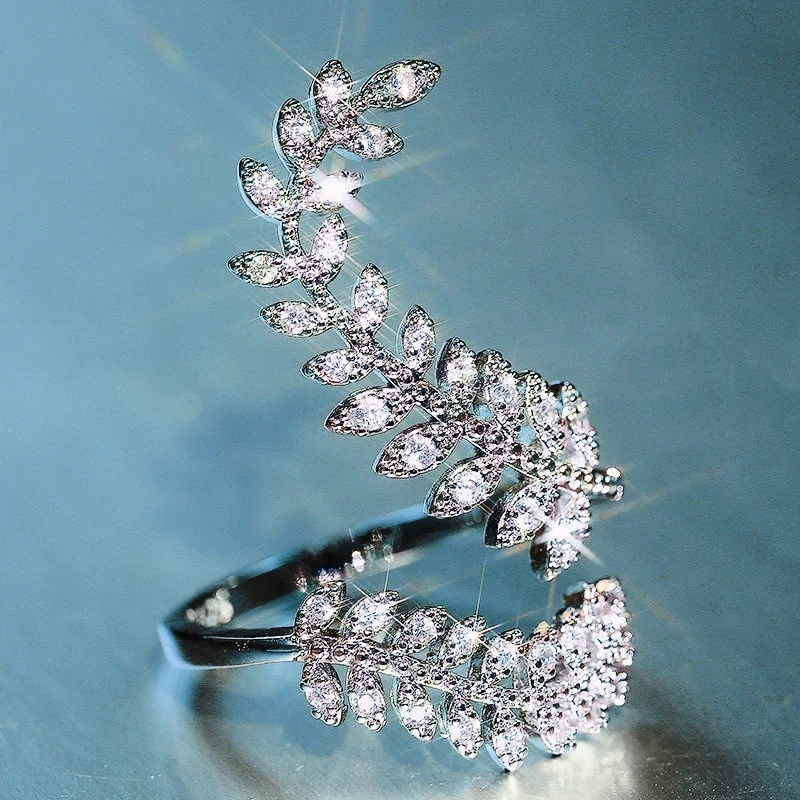 Fine beauty jewelry 925 silver open ring creative plant leaf long adjustable diamond ring RING-0988, Photo color
Fine beauty jewelry 925 silver open ring creative plant leaf long adjustable diamond ring RING-0988, Photo color