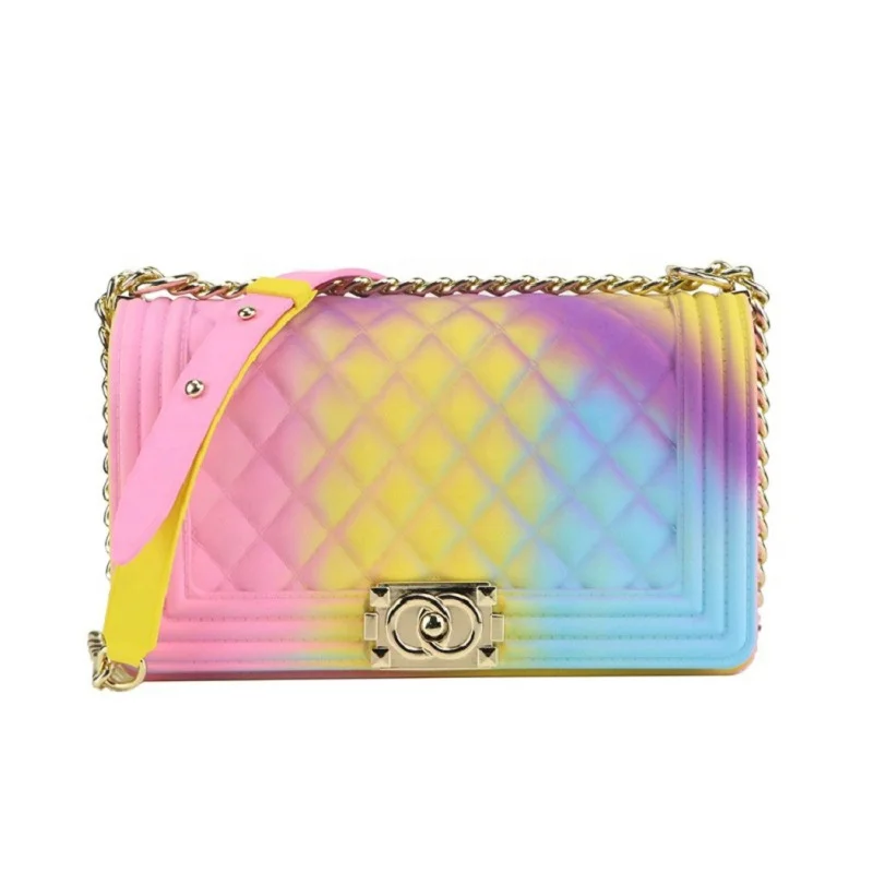 2021 Fashion lady colorful rainbow flap chain crossbody bag candy jelly handbags women clear jelly bag, Rainbow color/jelly handbags women
2021 Fashion lady colorful rainbow flap chain crossbody bag candy jelly handbags women clear jelly bag, Rainbow color/jelly handbags women