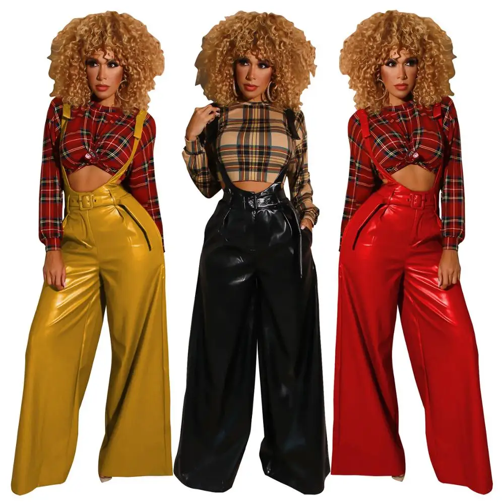 Faux Leather Pants Women Wide Leg Suspender PU Bottoms with Belt High Quality PU Leather High Waist Casual Fashion Pants RS00176
Faux Leather Pants Women Wide Leg Suspender PU Bottoms with Belt High Quality PU Leather High Waist Casual Fashion Pants RS00176