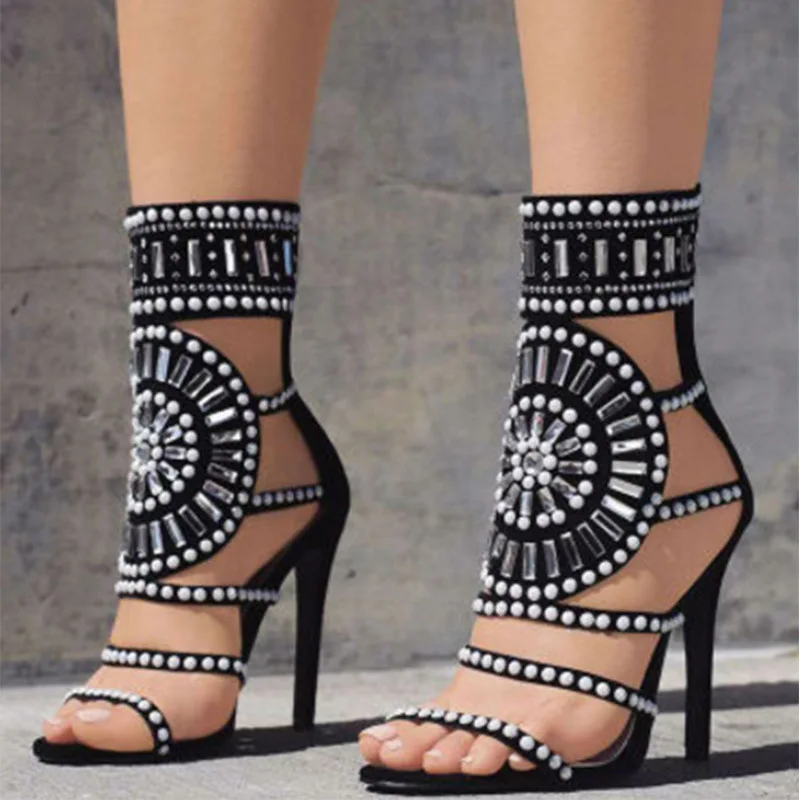New hollow rhinestone high heel fish mouth sandals women stiletto and stylish high heel sandals, Black/nude
New hollow rhinestone high heel fish mouth sandals women stiletto and stylish high heel sandals, Black/nude