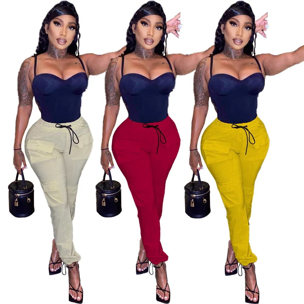 Drop Shipping Solid Color Cargo Pants For Women Drawstring Straight Casual Trousers With Pocket
Drop Shipping Solid Color Cargo Pants For Women Drawstring Straight Casual Trousers With Pocket