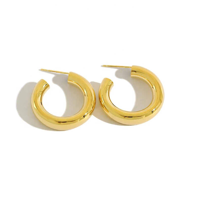 Real 18K Gold Plated S925 Pure Silver Earrings C Shape Smooth Thick Hoop Earrings for Women
Real 18K Gold Plated S925 Pure Silver Earrings C Shape Smooth Thick Hoop Earrings for Women