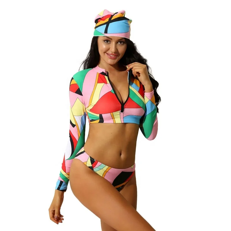 Women Colorful Leaves printed Long Sleeve Zipper Front Crop Top High Waist Thong 3 Pieces Swimsuit
Women Colorful Leaves printed Long Sleeve Zipper Front Crop Top High Waist Thong 3 Pieces Swimsuit