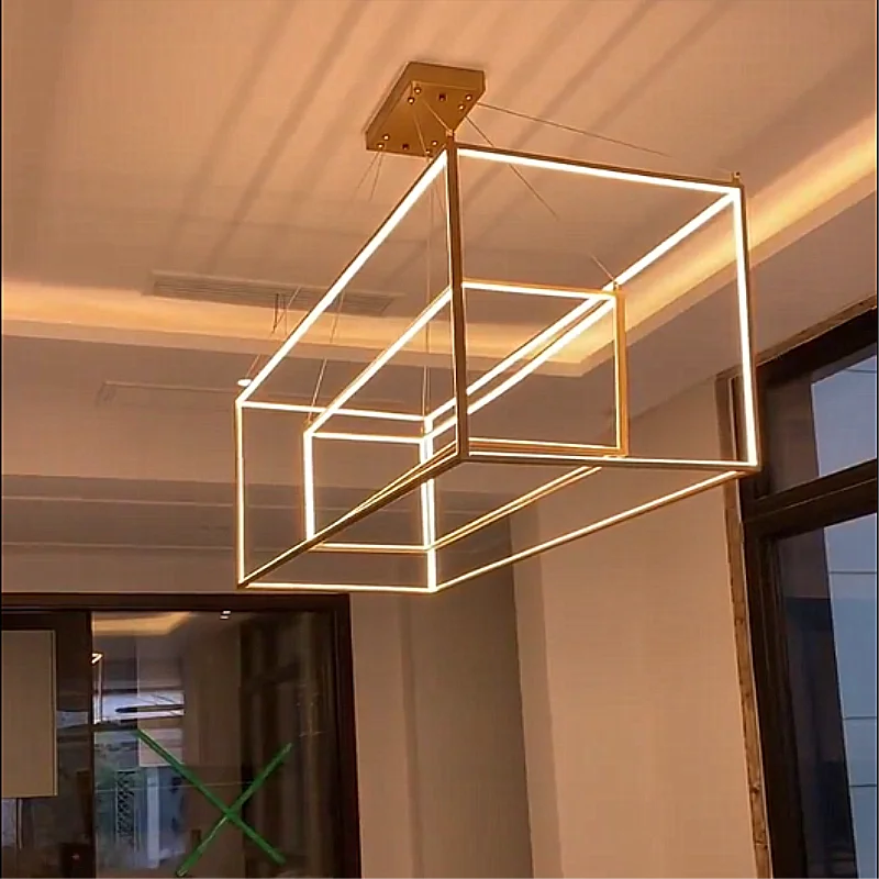 Modern designer lighting stainless steel geometric triangle led chandelier pendant light