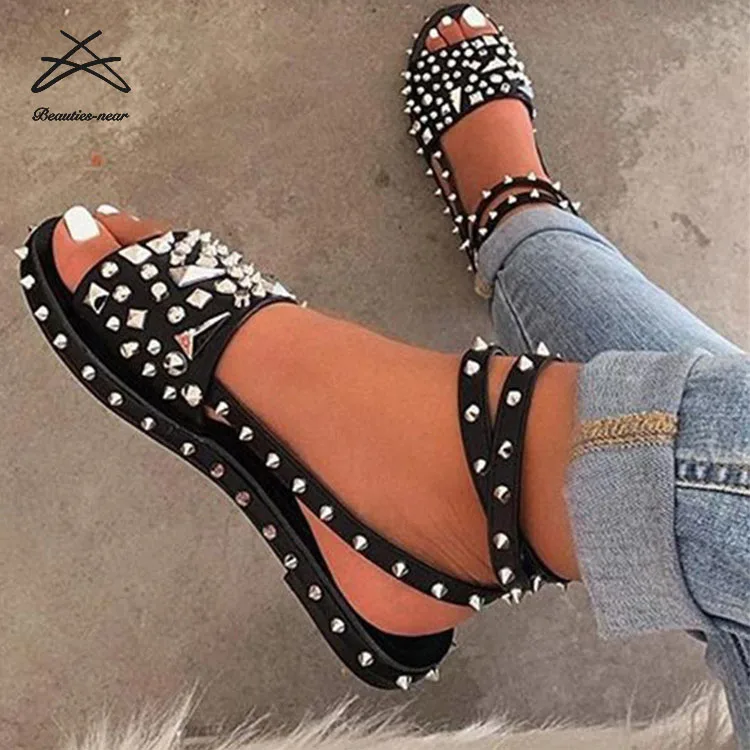 Women sexy design rivet transparent rivet flat summer shoes cross strap ladies sandal, Black
Women sexy design rivet transparent rivet flat summer shoes cross strap ladies sandal, Black