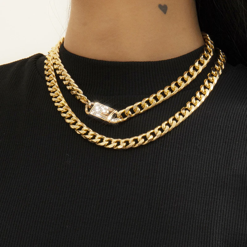 Double layered Hip Hop Diamond Crystal Cuban chain Necklace fashion women necklace, Gold
Double layered Hip Hop Diamond Crystal Cuban chain Necklace fashion women necklace, Gold